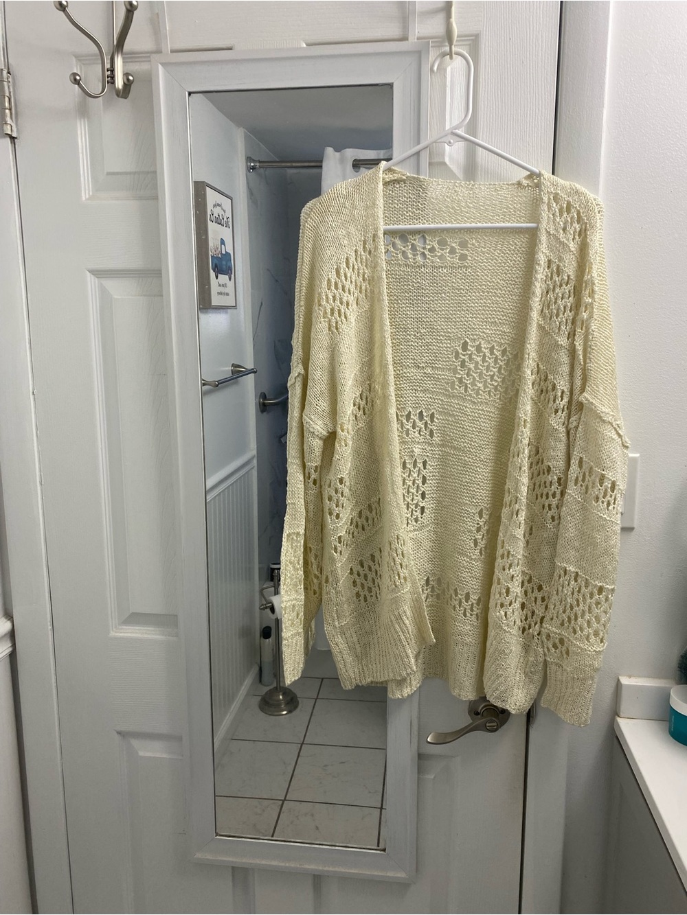 Light Yellow Open-Knit Women’s Cardigan Sweater
